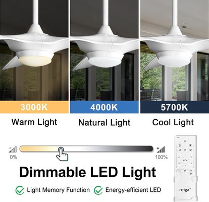 Iluminação de ventilador de teto de 6 velocidades de 52 polegadas com controle de voz e APP remoto