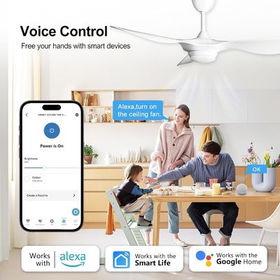 Iluminação de ventilador de teto de 6 velocidades de 52 polegadas com controle de voz e APP remoto