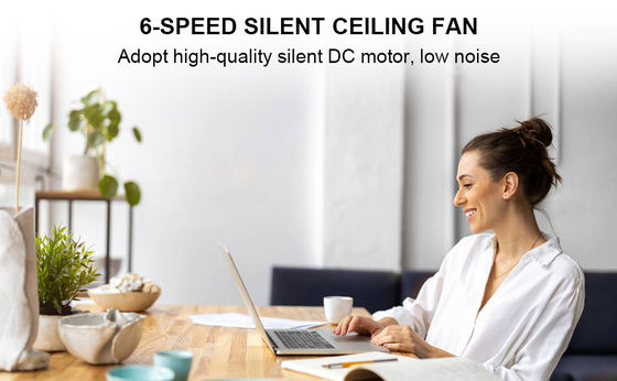 Ventilador de teto branco inteligente com 6 velocidades ajustáveis e controle de voz