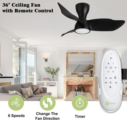 Elegante ventilador de teto de motor DC de 36 polegadas com controle inteligente e compatível com Alexa / Google Assistant