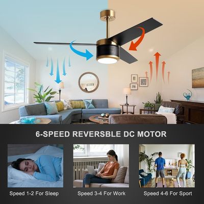 Ventilador de teto WIFI inteligente em branco preto ouro 52 polegadas de brilho total