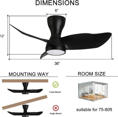 Elegante ventilador de teto de motor DC de 36 polegadas com controle inteligente e compatível com Alexa / Google Assistant