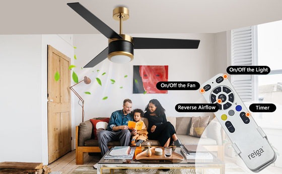 Ventilador de teto WIFI inteligente em branco preto ouro 52 polegadas de brilho total