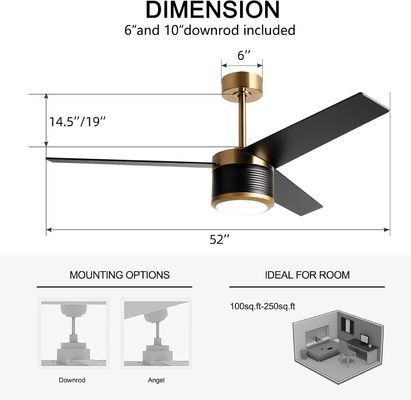 Ventilador de teto WIFI inteligente em branco preto ouro 52 polegadas de brilho total