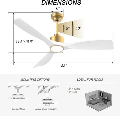 52 Ventilador de tecto com luz ABS dimmable Branco quente Branco natural Frio Branco