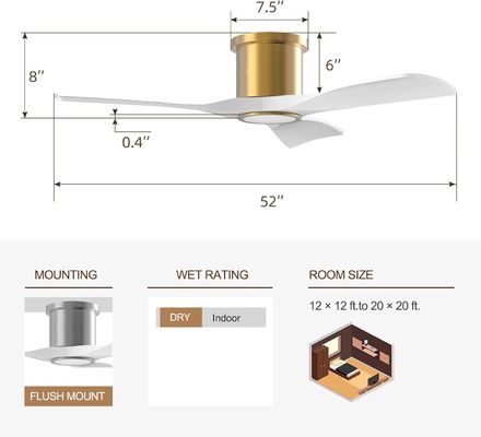 Ventilador de tecto preto de 52 polegadas com motor DC reversível eficiente