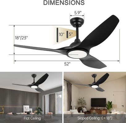 Ventilador de 52 polegadas com luz 3 temperatura de cor para quarto Ventilador de teto CFM alto