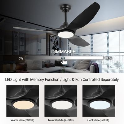 Ventilador de 52 polegadas com luz 3 temperatura de cor para quarto Ventilador de teto CFM alto