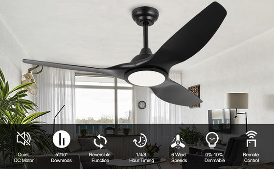 Ventilador de 52 polegadas com luz 3 temperatura de cor para quarto Ventilador de teto CFM alto