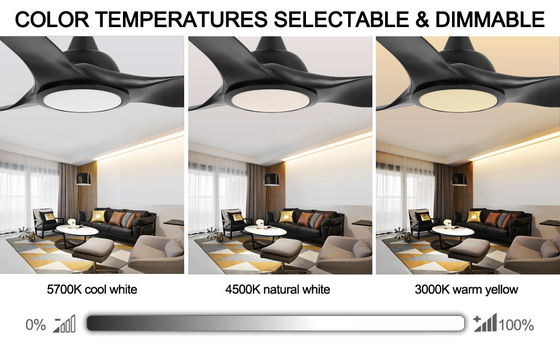 Ventilador de 52 polegadas com luz 3 temperatura de cor para quarto Ventilador de teto CFM alto