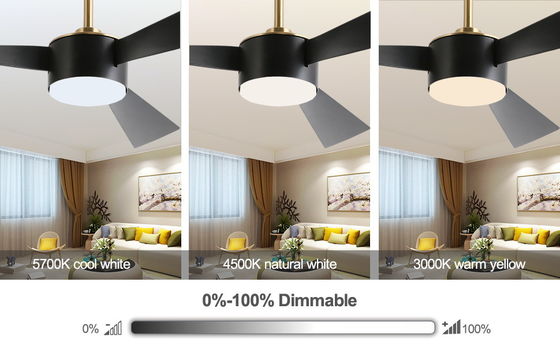 Iluminação de ventilador de tecto inteligente de poupança de energia de 52 polegadas em preto