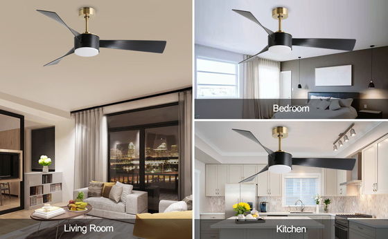 Iluminação de ventilador de tecto inteligente de poupança de energia de 52 polegadas em preto
