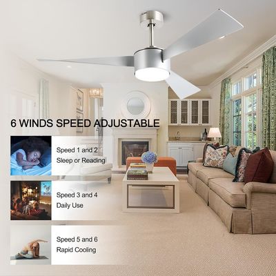 Iluminação de ventilador de tecto de prata de 52 polegadas com controle remoto