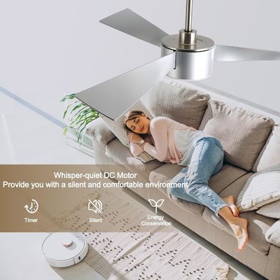 Iluminação de ventilador de tecto de prata de 52 polegadas com controle remoto
