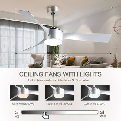 Iluminação de ventilador de tecto de prata de 52 polegadas com controle remoto