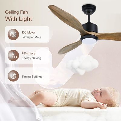 Ventilador moderno de 52 polegadas com luz para sala de 12 pés * 12 pés a 17 pés * 17 pés