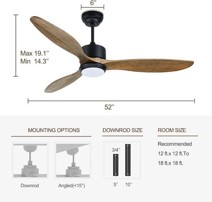 Ventilador moderno de 52 polegadas com luz para sala de 12 pés * 12 pés a 17 pés * 17 pés