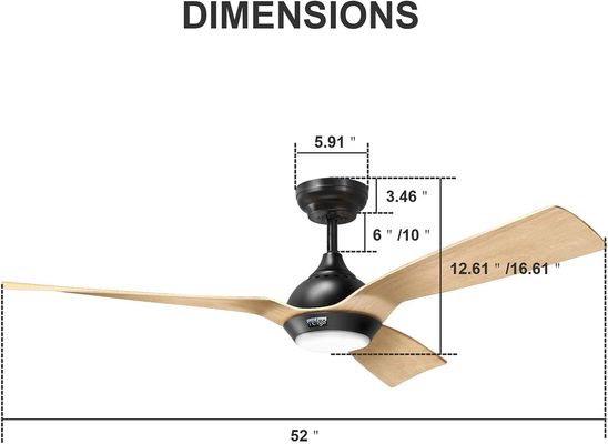 Ventilador de teto de 52 polegadas Design aerodinâmico Downrod externo Ventilador de teto montado com luz