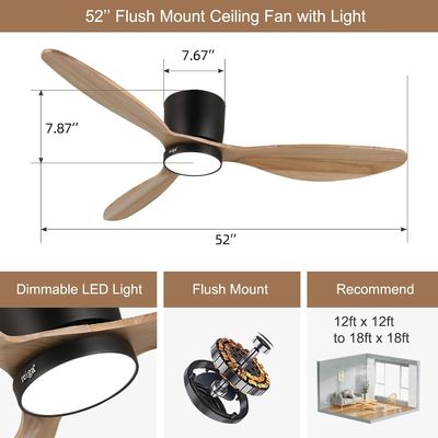Iluminação de ventilador de teto de 52 polegadas com função de economia de energia