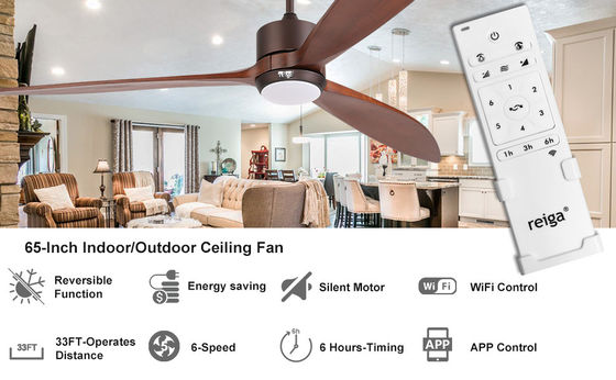 65 Luz de ventilador de teto contemporâneo com controlo de voz e luz LED dimmable