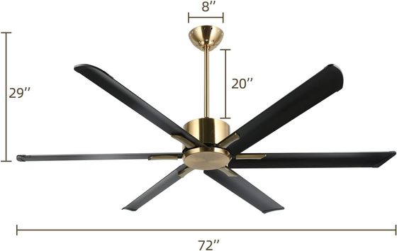 Ventilador de teto inteligente de 72 polegadas com luzes em acabamento preto/branco/ouro
