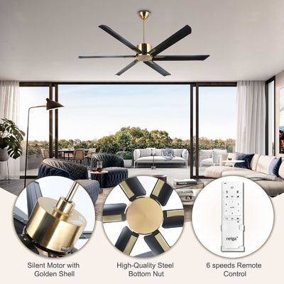 Ventilador de teto inteligente de 72 polegadas com luzes em acabamento preto/branco/ouro