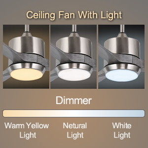 Ventilador de teto silencioso com motor de corrente contínua com controle inteligente APP Luz LED dimmable de 3 cores e 6 opções de velocidade