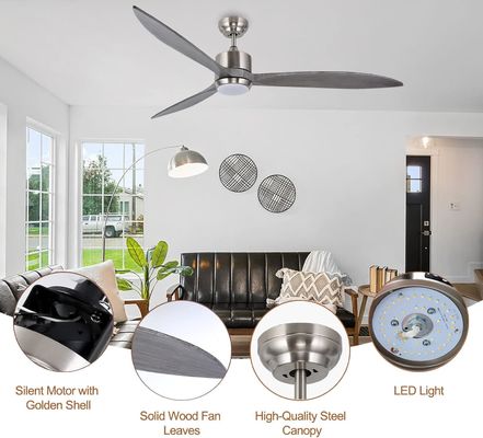 Ventilador de teto silencioso com motor de corrente contínua com controle inteligente APP Luz LED dimmable de 3 cores e 6 opções de velocidade