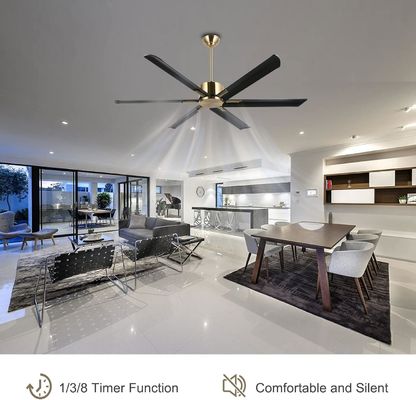 Ventilador de teto inteligente de 72 polegadas com luzes em acabamento preto/branco/ouro