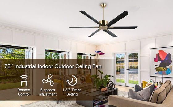 Ventilador de teto inteligente de 72 polegadas com luzes em acabamento preto/branco/ouro