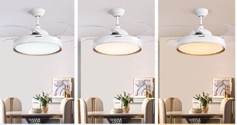 Ventilador de teto retrátil com motor de corrente contínua de 6 velocidades com luz