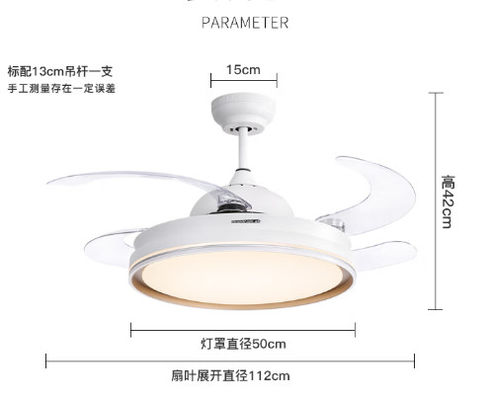 Ventilador de teto retrátil com motor de corrente contínua de 6 velocidades com luz