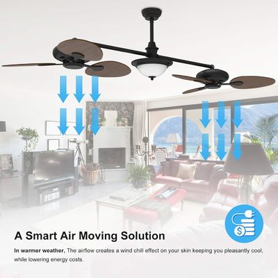 Ventilador de teto inteligente moderno de 86 polegadas com kit de luz e motor DC de 3 velocidades